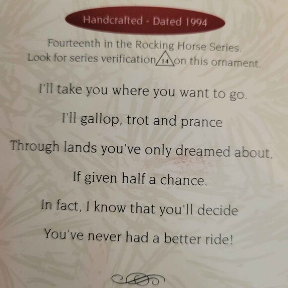 NIB 1994 Hallmark Rocking Horse Collector's Series - Picture 2 of 6